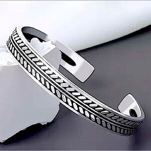 Pattern Design Sterling Silver Cuff Bangle Bracelet